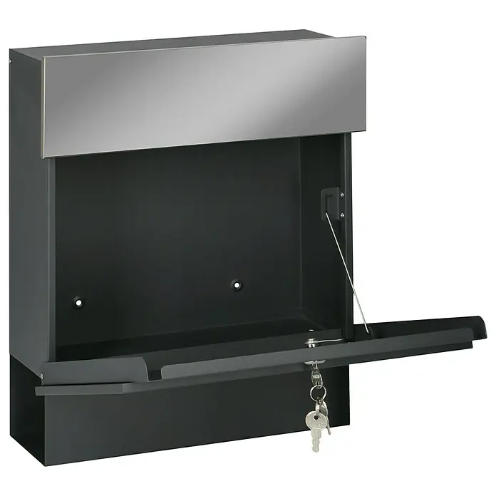 Portaferm Wandbriefkasten Quintus - L x B x H: 14,5 x 39,5 x 48 cm, Grau, Stahl, Zeitungsfach - Moderner, abschließbarer Briefkasten mit großer Einwurföffnung und Schlüssel für sichere Postzustellung. Perfekt für jedes Zuhause.