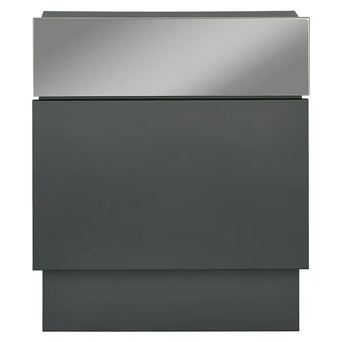 Portaferm Wandbriefkasten Quintus - L x B x H: 14,5 x 39,5 x 48 cm, Grau, Stahl, Zeitungsfach - Frontansicht eines modernen Geschirrspülers mit einer eleganten, zweifarbigen Gestaltung in Silber und Grau.