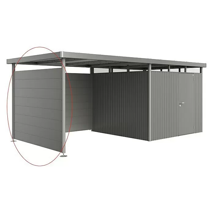 Biohort HighLine Seitenwand H4 - Quarzgrau Metallic - Graues modulares Carport und Geräteschuppen.