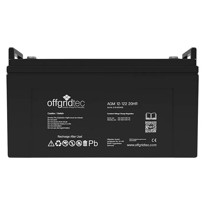 Offgridtec Solarbatterie - 122 Ah, 12 V - Eine Offgridtec AGM 12-122 20HR Batterie für zuverlässige, autarke Energieversorgung im Alltag.