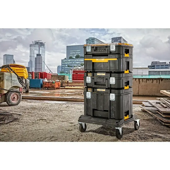 DeWalt Caja para herramientas DWST83345-1 - L x An x Al: 333 x 440 x 162 mm, Plástico - La torre de cajas de herramientas con ruedas DeWalt TStak es ideal para las obras, ofreciendo un almacenamiento de herramientas ordenado y móvil.