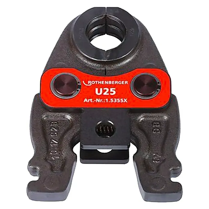 Rothenberger Mordaza de prensado Compact U25 - Diámetro: 25 mm, Apto para: Tubos - Primer plano de una mordaza de prensado Rothenberger U25 para tubos, ideal para instalaciones profesionales y reparaciones de alta precisión.
