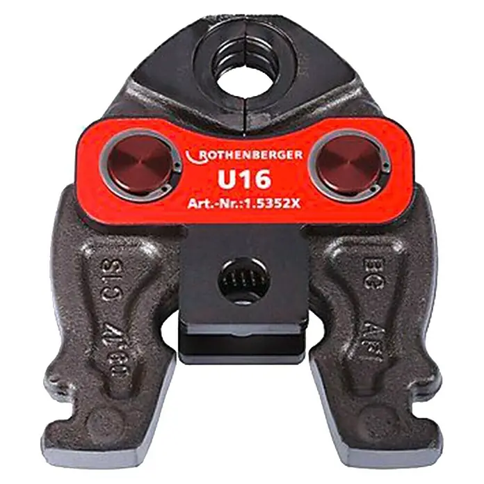 Rothenberger Mordaza de prensado Compact U16 - Diámetro: 16 mm, Apto para: Tubos - La imagen muestra una mordaza de prensado Rothenberger U16, una herramienta utilizada para prensar tubos en instalaciones de fontanería y calefacción.