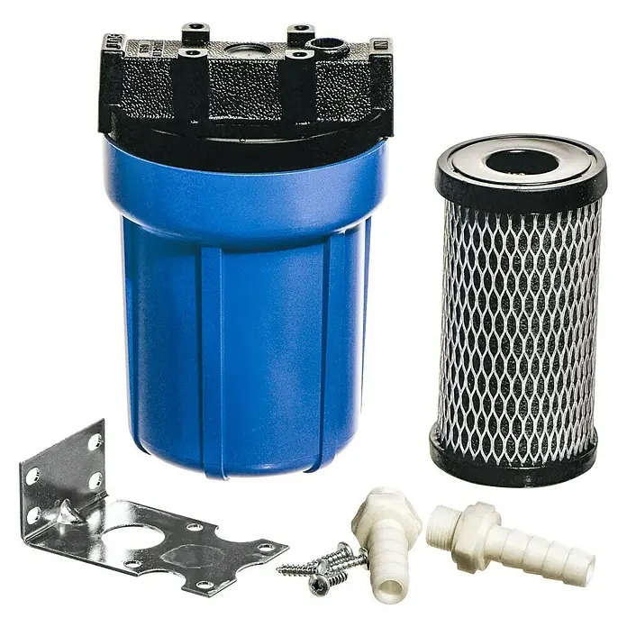 Yachticon Wasserfilter - Geeignet für Anschlussleitung: 13 mm, Max. Fördermenge: 9,5 l/min - Wasserfiltergehäuse mit Filterkartusche, Montagehalterung und Anschlussstücken für eine einfache Installation und Nutzung.