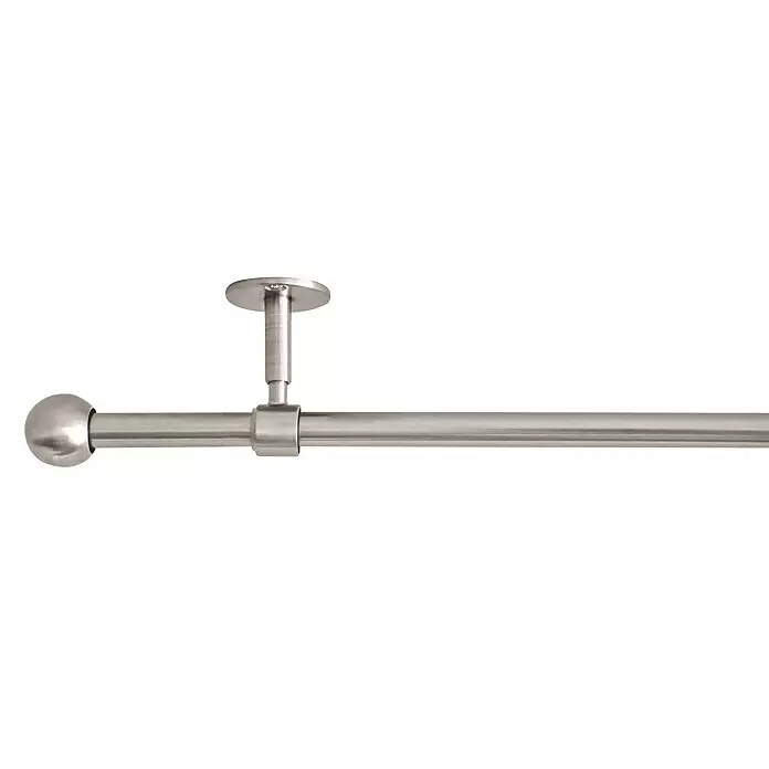 Komplettgarnitur 2in1 - Edelstahloptik, 120 cm - 210 cm, Metall, Ausziehbar - Gardinenstange aus gebürstetem Metall mit Kugelendstück und Deckenhalterung.