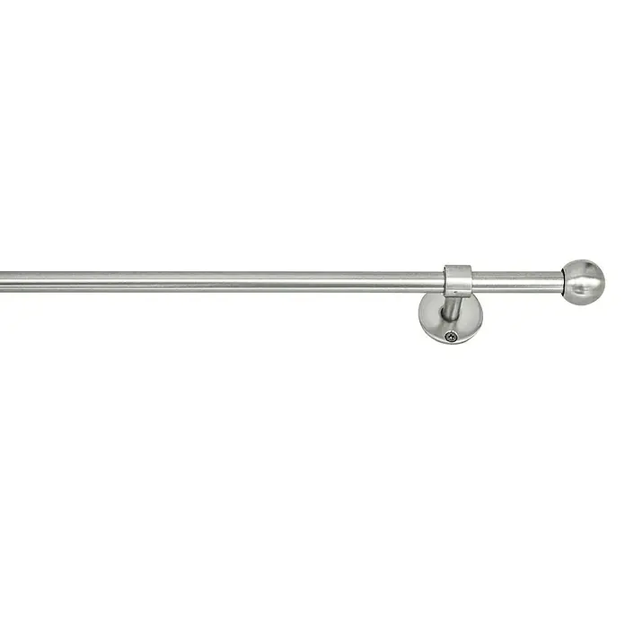 Komplettgarnitur 2in1 - Edelstahloptik, 120 cm - 210 cm, Metall, Ausziehbar - Eine Gardinenstange aus Edelstahl mit Kugelenden und Wandhalterung, ideal für die stilvolle Fensterdekoration.