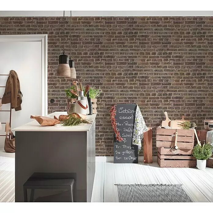 A.S. Création Elements Vliestapete - Braun/Rot, Steinoptik, 10,05 x 0,53 m - Stimmungsaufnahme