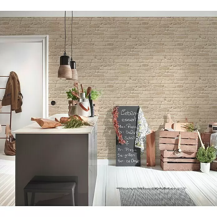 A.S. Création Elements Vliestapete Backsteinmauer II - Beige/Creme, Steinoptik, 10,05 x 0,53 m - Stimmungsaufnahme