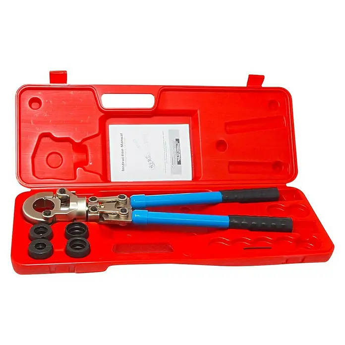 Juego de pinzas G Kontur - Específico para: Sistema de conexión Geberit Mepla, Tubos compuestos Ø 16 mm, Tubos compuestos Ø 20 mm, Tubos compuestos Ø 26 mm, Tubos multicapa Ø 32 mm - Herramienta de engarce con juego de herramientas en maletín rojo, ideal para instalaciones y reparaciones profesionales.