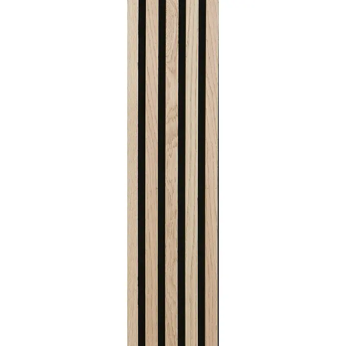 FibroTech Akustikpaneel Premium - Light Oak, 2.440 x 605 x 22 mm - Elegante Akustikpaneele mit Holzlamellen. Die Wandpaneele sind hell und bestehen aus vier Lamellen mit dunklem Hintergrund für eine optimale Akustik.