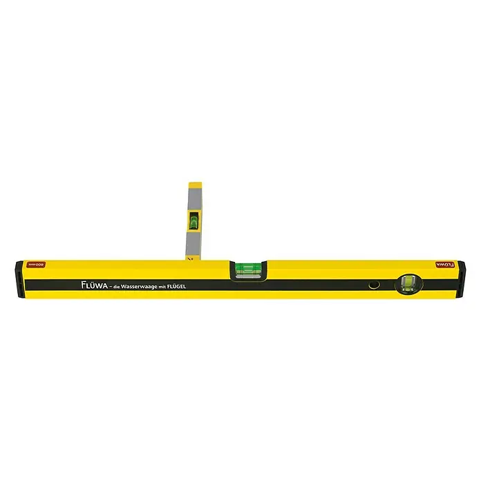 Flüwa Wasserwaage - Länge: 60 cm, Gelb/Schwarz, 16-cm-Lineal - Gelbe FLÜWA Wasserwaage mit Flügel zum präzisen Messen und Ausrichten im Bau- und Handwerksbereich.