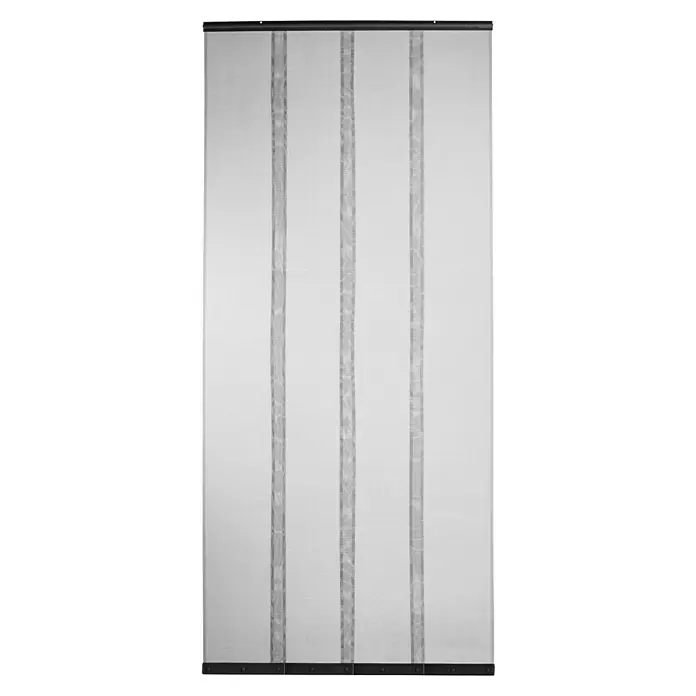 Türvorhang Screen - Schwarz, 100 x 230 cm - Elegante, vertikale Stoffjalousie mit drei transparenten Streifen und schwarzem Rahmen für moderne Fenstergestaltung und Lichtsteuerung.