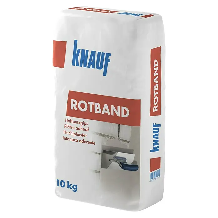 Knauf Rotband Haftputzgips - 10 kg - Ein Sack Knauf Rotband Haftputzgips, ein vielseitiger Innenputz für Wände und Decken, ideal für Renovierungen und Neubauten.