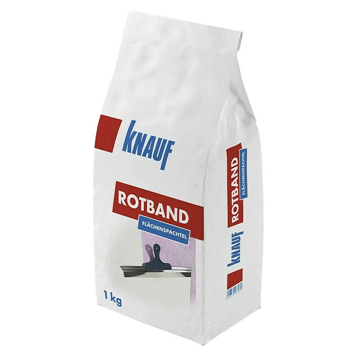 Knauf Rotband Flächenspachtel - 1 kg - Ein Beutel Knauf Rotband Flächenspachtel, ideal zum Glätten und Ausgleichen von Wänden und Decken im Innenbereich. 1kg Packung.