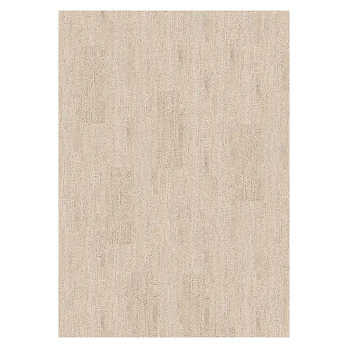 Corklife Studiostyle Korkboden - Lisboa Antique White, Mehrstab, 905 x 295 x 10,5 mm - Nahaufnahme einer hellen, strukturierten Tapete mit subtilen vertikalen Mustern.