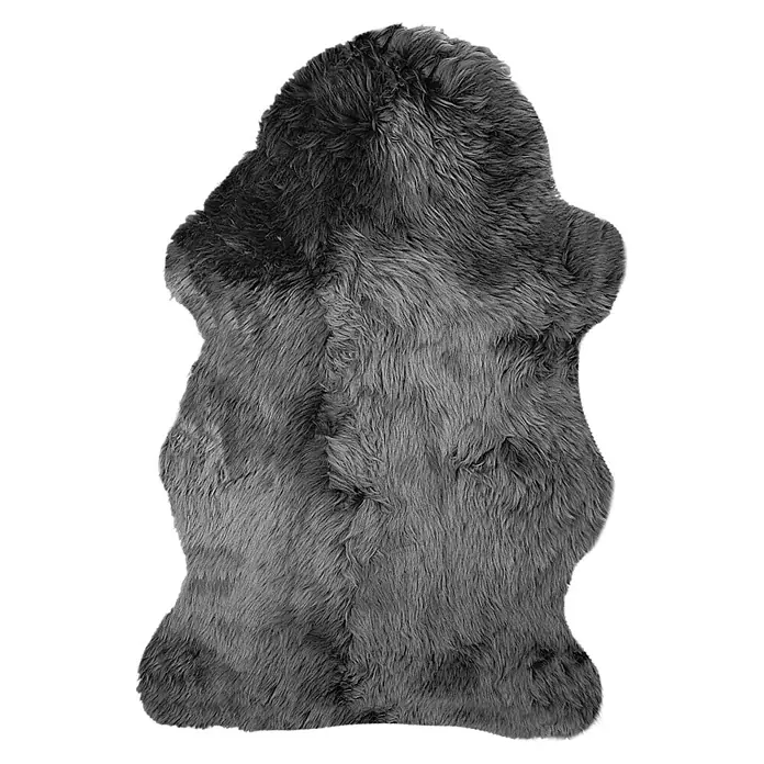 Lammfell - Grau, Länge: 90 cm, 100 % Echtfell - Ein grauer, weicher Schaffellteppich. Ideal für Wohnzimmer oder Schlafzimmer, um Wärme und Komfort zu erzeugen.