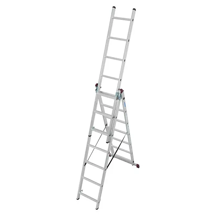 Krause Corda Escalera multiusos - Altura de trabajo: 5,1 m, Número de peldaños: 21 ud., Carga soportada: 150 kg, Aluminio - Escalera multiusos extensible de aluminio plateado.