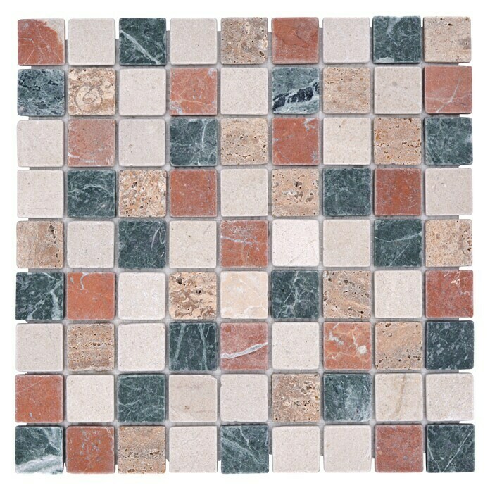 Mosaikfliese Quadrat Mix MOS 32/RND30,5 x 30,5 cm, Beige/Rot/Grün, Matt Top View