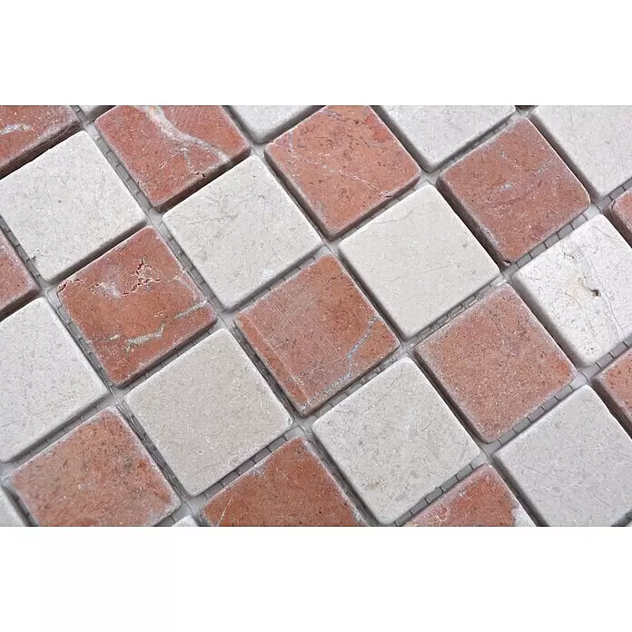 Mosaikfliese Quadrat MOS 32/1513R - 30,5 x 30,5 cm, Beige/Rot, Matt - Detailaufnahme