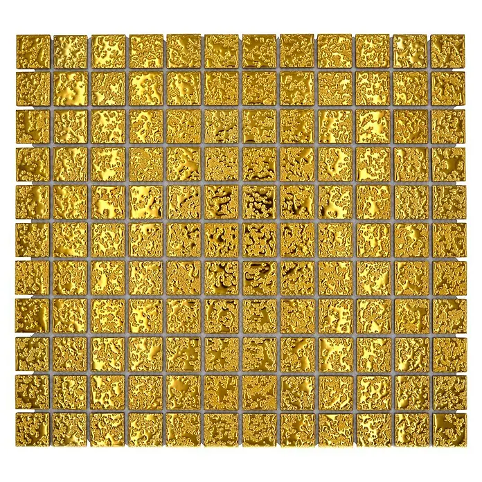 Mosaikfliese Quadrat Uni GO 282 - 33 x 30,2 cm, Gold, Glänzend - Quadratisches Mosaik aus goldenen Glasfliesen mit unregelmäßiger Textur für Wand- und Bodenbeläge im Innenbereich.