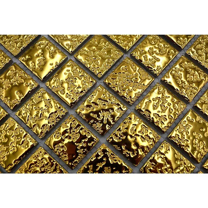 Mosaikfliese Quadrat Uni GO 282 - 33 x 30,2 cm, Gold, Glänzend - Glänzende, goldfarbene Mosaikfliesen. Diese luxuriösen Fliesen sorgen für ein edles Ambiente und sind ein Blickfang in jedem Raum.