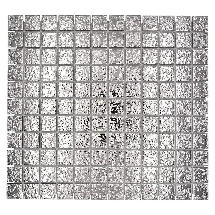 Mosaikfliese Quadrat Uni SB 393 - 33 x 30,2 cm, Silber, Glänzend - Nahaufnahme von glänzenden, silberfarbenen Mosaikfliesen, die ein elegantes und modernes Design für Innenräume bieten.