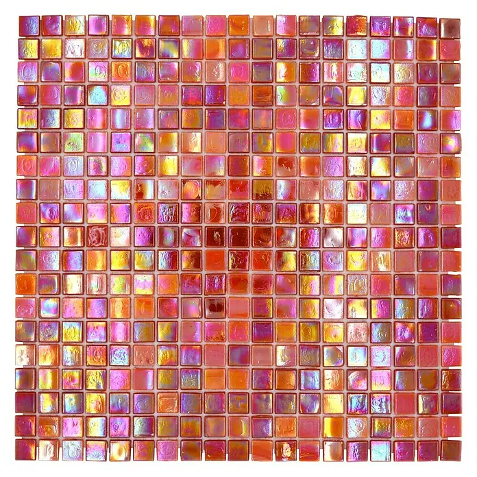Mosaikfliese Quadrat Mix GM MRY 933 - 31,7 x 31,7 cm, Rot, Glänzend - Quadratisches Mosaik aus schillernden, bunten Glasfliesen.