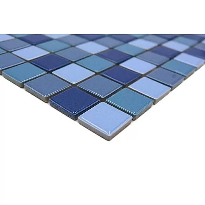 Mosaikfliese Quadrat Mix JT 250 - 32,6 x 30 cm, Blau/Hellblau, Glänzend - Detailaufnahme