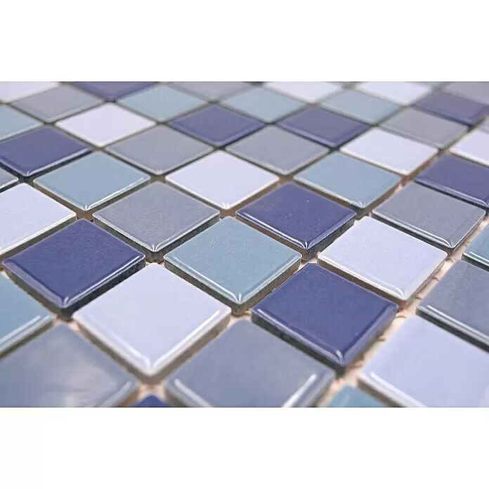 Mosaikfliese Quadrat Mix JT 250 - 32,6 x 30 cm, Blau/Hellblau, Glänzend - Detailaufnahme
