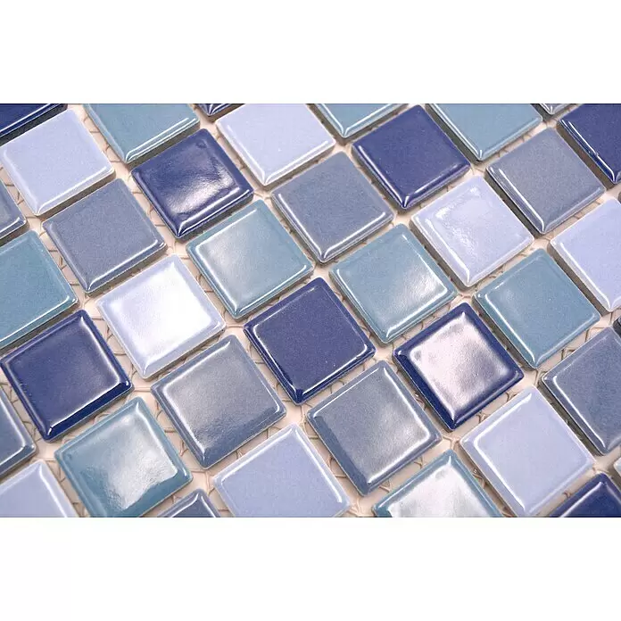 Mosaikfliese Quadrat Mix JT 250 - 32,6 x 30 cm, Blau/Hellblau, Glänzend - Detailaufnahme