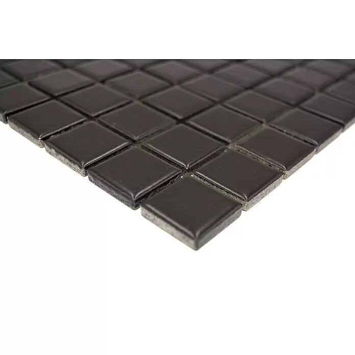 Mosaikfliese Quadrat Uni M 892 - 32,6 x 30 cm, Schwarz, Matt - Dunkle Keramik-Rautenmosaikfliesen.