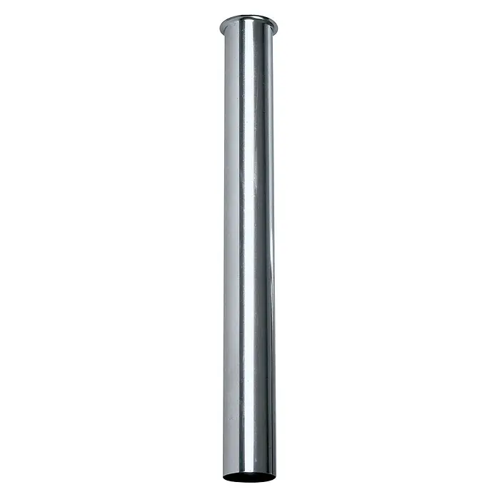 Tubo labiado para sifón - 32 mm, Largo: 30 cm - Una tubería metálica cilíndrica brillante, ideal para aplicaciones industriales. Destaca por su construcción robusta y la superficie lisa y reflectante.