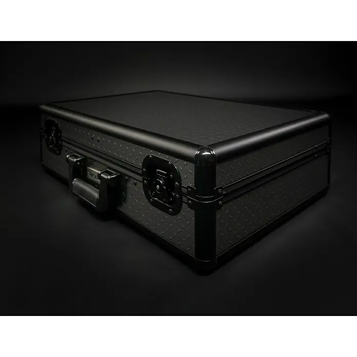 Wisent Werkzeugkoffer - L x B x H: 510 x 377 x 167 mm, 103 -tlg. - Schwarzer Aluminium-Gerätekoffer mit robustem Design und verstärkten Ecken für sicheren Transport von empfindlicher Ausrüstung.