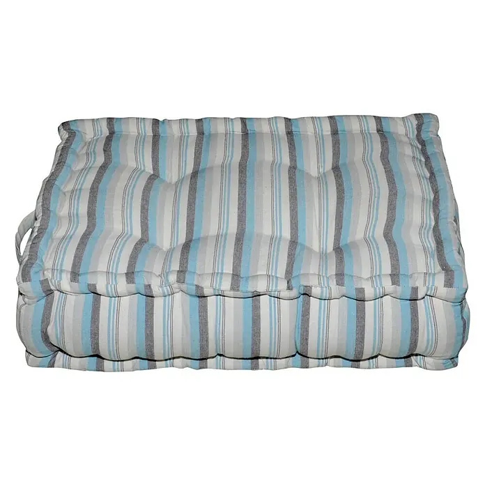 Cojín para respaldo palet Summer - 60 x 40 x 20 cm, Textil, Azul - Un cojín de asiento rectangular a rayas con detalles de botones en tonos de azul, gris y blanco, que añade comodidad y estilo a cualquier espacio.