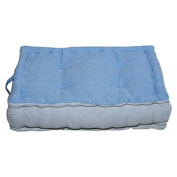 Cojín para respaldo palet - 60 x 40 x 20 cm, Textil, Azul - Cojín de asiento rectangular acolchado en azul claro y gris con una textura de gofre para mayor comodidad.