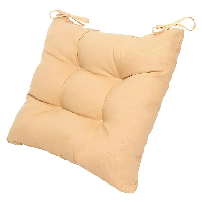 Cojín para silla Versalles - Textil, Beige - Cojín de asiento cuadrado beige con botones y cuerdas para su fijación. El asiento ideal para mayor comodidad.