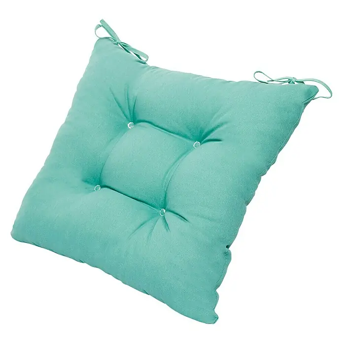 Cojín para silla Versalles - Textil, Mint - Primer plano de un cojín de silla turquesa, con botones y cintas para sujetarlo. Ideal para mayor comodidad y estilo en tu hogar.