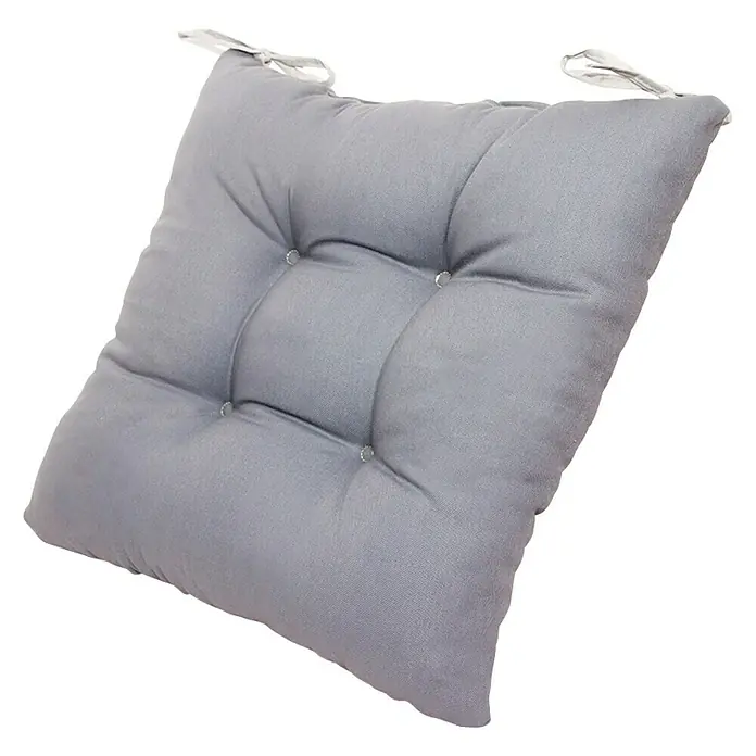 Cojín para silla Versalles - Textil, Gris - Cojín de asiento gris con botones y cintas, ideal para sillas y bancos.