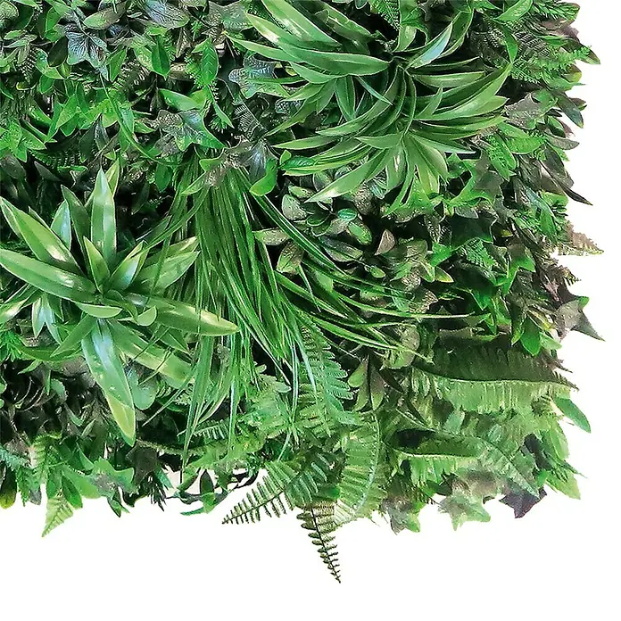 Nortene Jardín vertical Tropic - Plástico, L x An: 100 x 100 cm - Primer plano de una exuberante pared verde con varios tipos de follaje, creando un ambiente natural y vibrante.