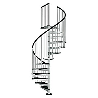 Fontanot Escalera de caracol Civik (Diámetro: 120 cm, Gris metálico, Color peldaños: Negro, Altura de planta: 273 cm - 305 cm)