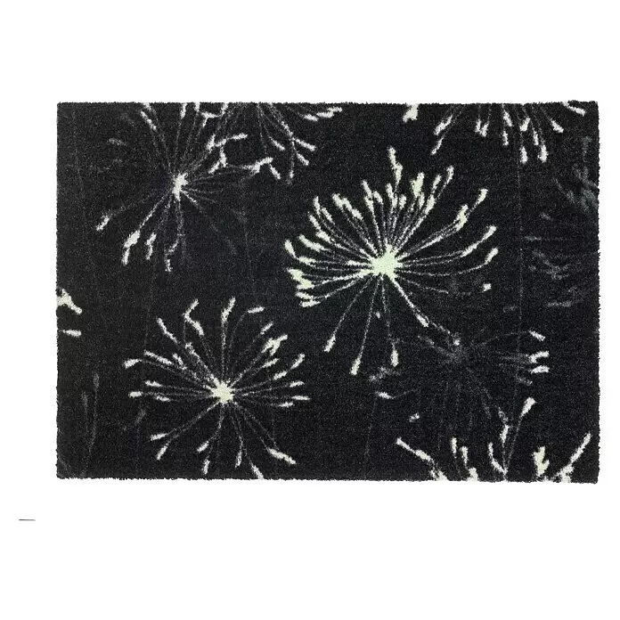 SCHÖNER WOHNEN-Kollektion Felpudo Manhattan - Gris/Menta, 100 x 67 cm - Alfombra oscura con patrón de diente de león blanco.