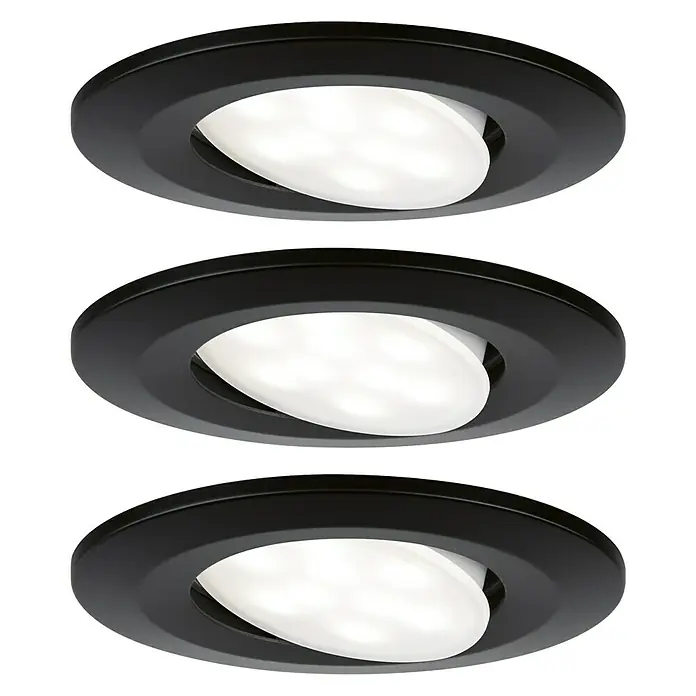 Paulmann LED-Einbauleuchten-Set Vali - 16,5 W, Schwarz, 3 Stk., Warmweiß, IP65 - Drei moderne, schwarze LED-Deckenleuchten mit einem hellen, diffusen Licht für eine stilvolle und energieeffiziente Beleuchtung im Raum.
