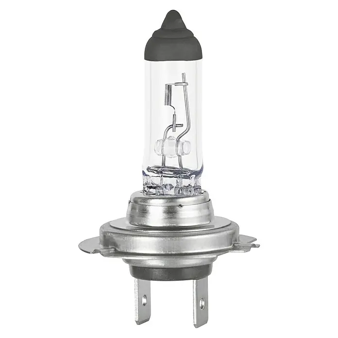 Formula 1® Hauptscheinwerfer-Lampen CL730 - H7, 2 Stk. - Detailaufnahme einer H4-Halogenlampe. Die Lampe besteht aus Glas und Metall und hat einen grauen Kopf.