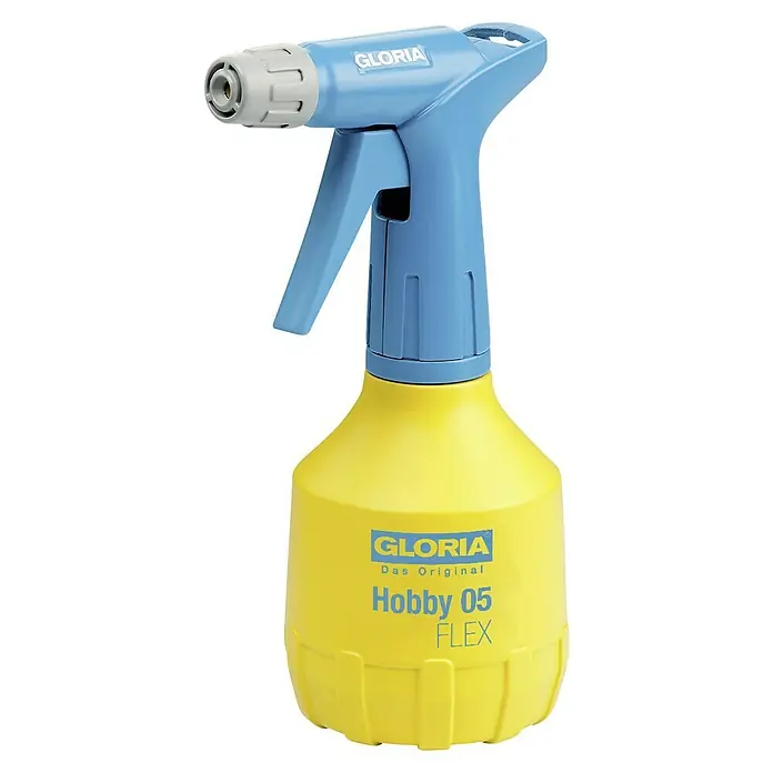 Gloria Handsprüher Hobby 05 FLEX mit Doppelhub - 360 ° Funktion, 0,5 l - Sprühflasche Gloria Hobby 05 Flex in Gelb und Blau, ideal für Gartenarbeit und Haushalt. Kompaktes Design für einfache Handhabung.