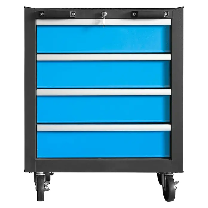 Güde Werkbank - Arbeitshöhe: 205 cm, Blau/Schwarz - Schubladenbox in Blau mit vier Fächern.