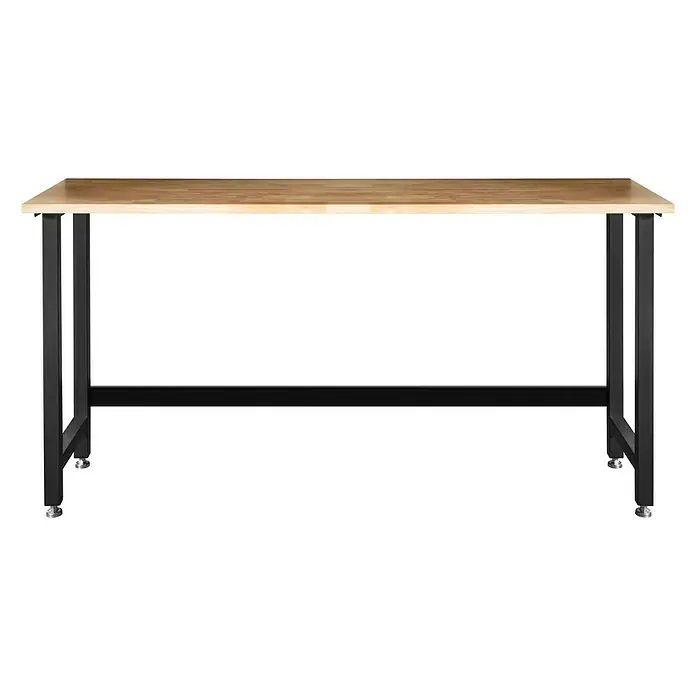 Güde Werkbank - Arbeitshöhe: 205 cm, Blau/Schwarz - Arbeitsplatte mit Holzmuster und schwarzem Gestell. Ideal für Werkstatt, Büro oder Hobbyraum.