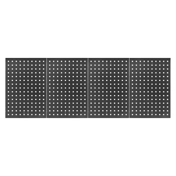 Güde Werkbank - Arbeitshöhe: 205 cm, Blau/Schwarz - Vier dunkle Akustikplatten mit einem regelmäßigen Punktmuster, ideal zur Schallabsorption in modernen Räumen.