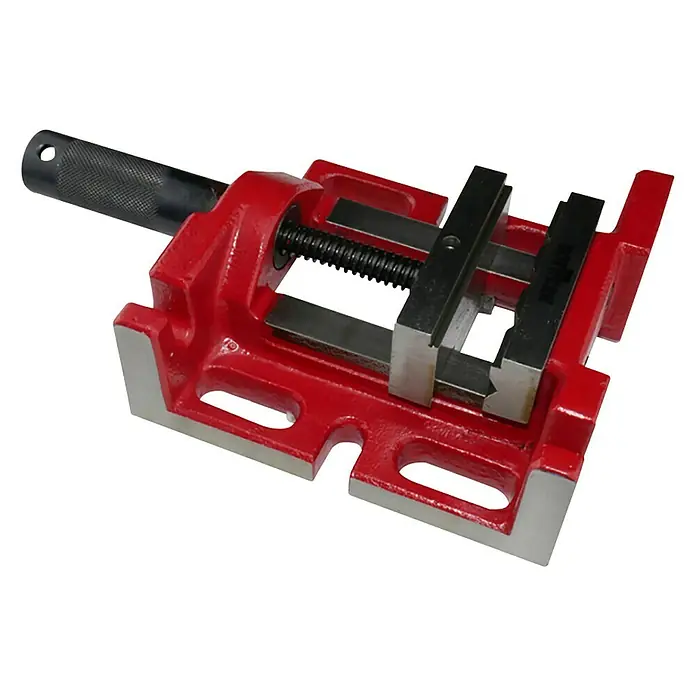 Rotwerk Maschinenschraubstock MSS75 VH -  - Roter Schraubstock mit Griff und Schraube, ideal zum Fixieren von Werkstücken für präzises Arbeiten in Werkstätten.
