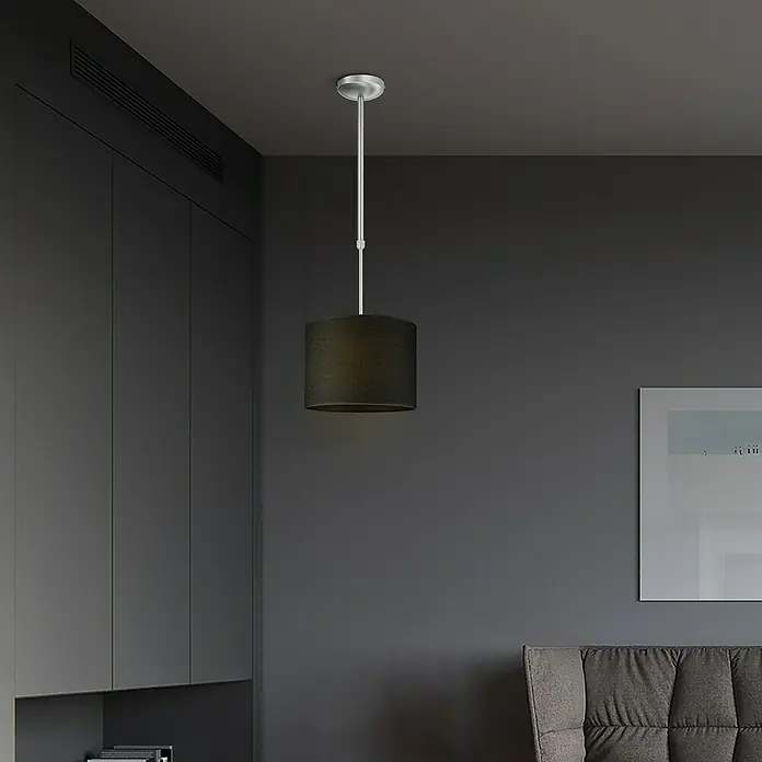 Home Sweet Home Lampenschirm Canvas - 25 cm, Kohlegrau, Baumwolle, Rund - Elegante Pendelleuchte mit zylindrischem Schirm und verstellbarer Stange, die eine stilvolle Beleuchtung für jeden Raum bietet.