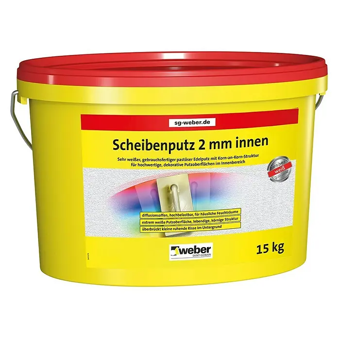 SG Weber Scheibenputz - Körnung: 2 mm, 15 kg - Eimer Scheibenputz 2 mm innen von Weber Saint-Gobain, gebrauchsfertiger Edelputz für dekorative Putzoberflächen, 15 kg.